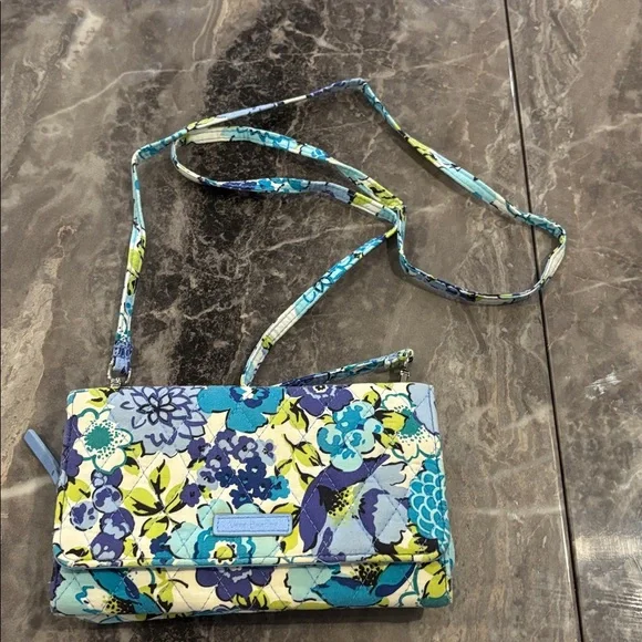 Floral Blue and Green Vera Bradley Wristlet/Crossbody Bag - Picture 7 of 7